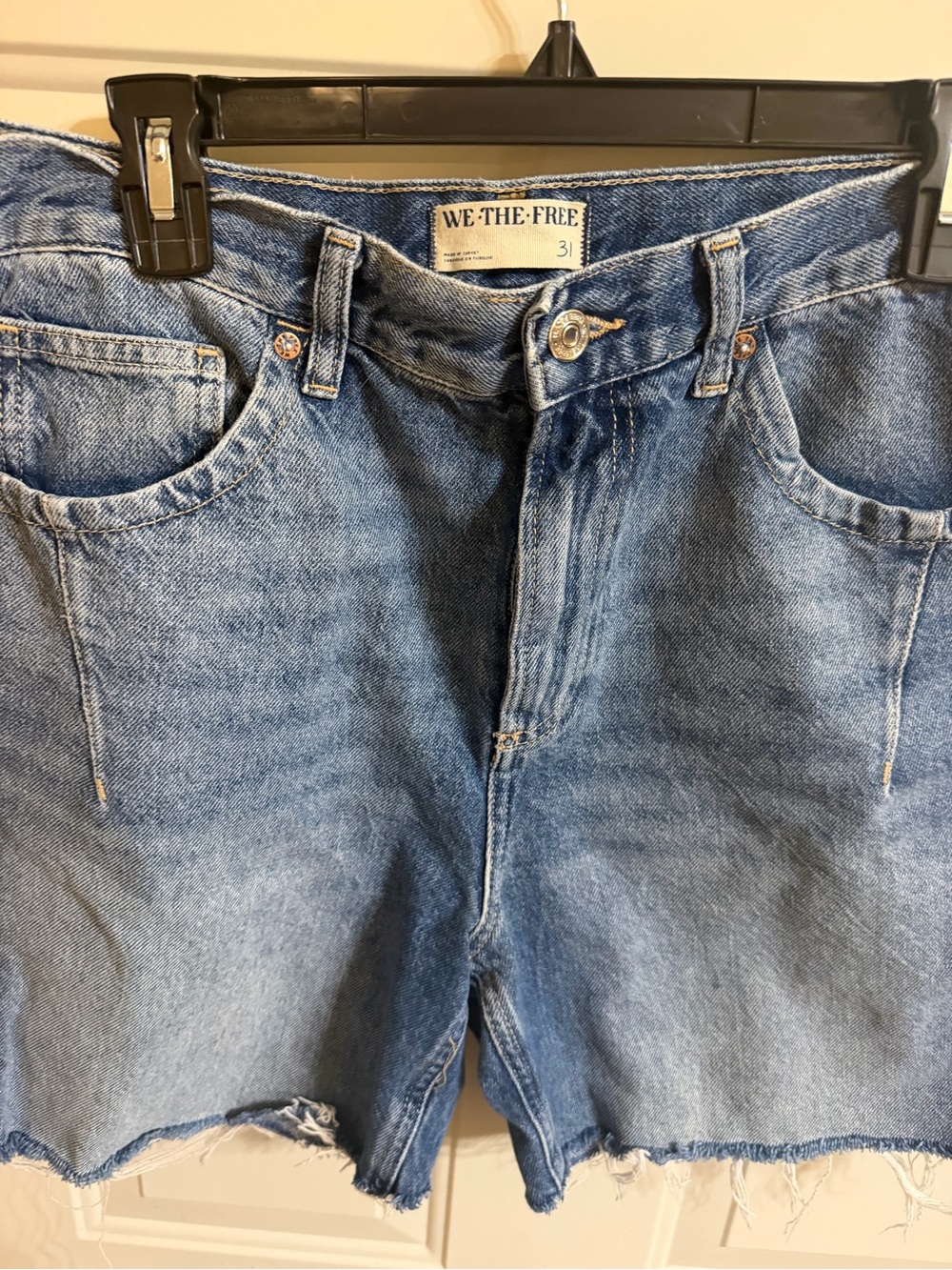 We The Free Medium Blue Denim Shorts with Frayed Hem